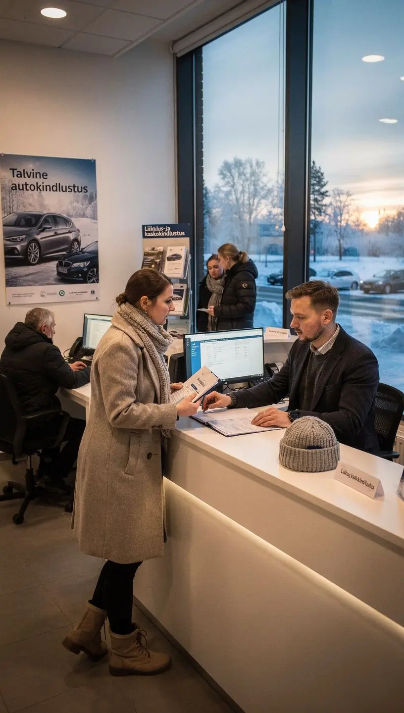 Teeninduskeskuse silt talvise kindlustuspakkumise reklaamiga